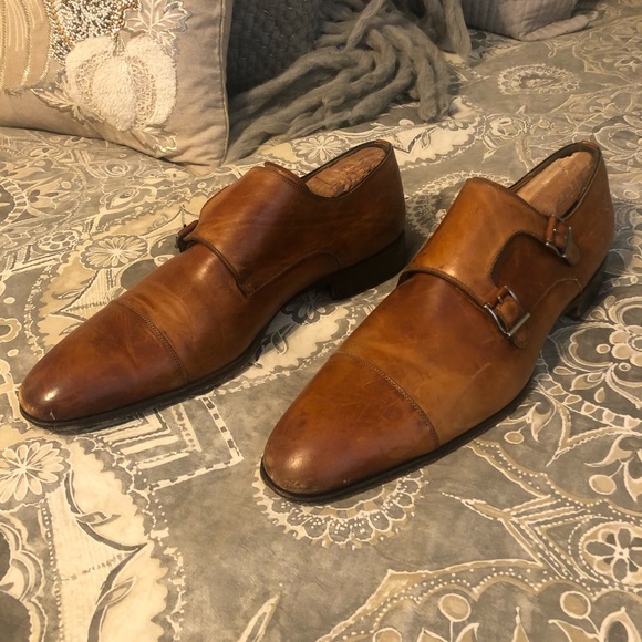 Magnanni Cap Toe Double Monk Strap Brown Leather